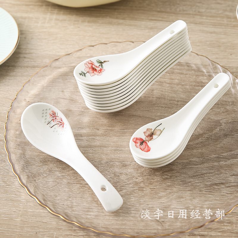 日式创意陶瓷勺小号餐厅家用喝汤吃饭勺厨房调羹饭店汤匙可爱勺子