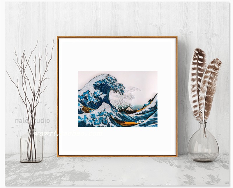 批发海浪神奈川冲浪里浮世绘衍纸手工纸艺立体装饰画材料包a3套装