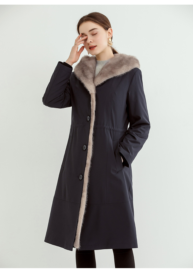 厂家批发海宁皮草獭兔毛内胆可拆卸派克服女中长款水貂尼克服外套