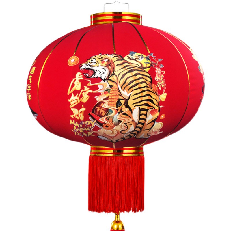 虎年大红绒布灯笼2022植绒过新年大门口户外挂饰乔迁春节卡通装饰
