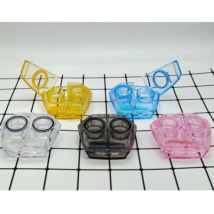 Screw-Free Scissor Doors Contact Lens Case Solid Color Colored Contact Lenses Case Waterproof Ring Transparent Simple Style Portable Couple Box Wholesale