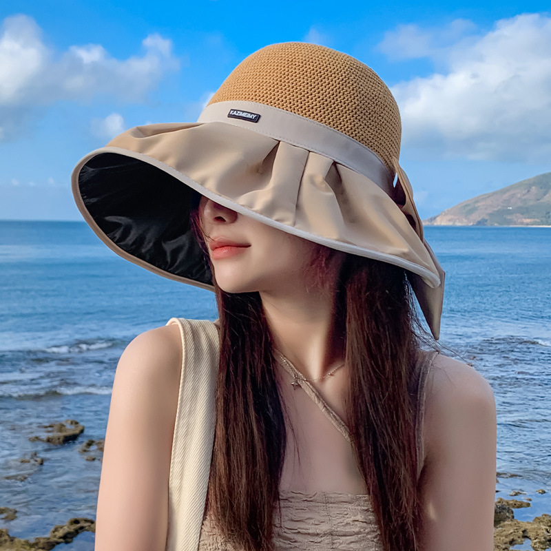 Trendy Korean Style Bow Fisherman Hat Women's Summer Ins Show Face Small Big Brim Breathable Sun Hat Women's Sun-Proof Basin Hat