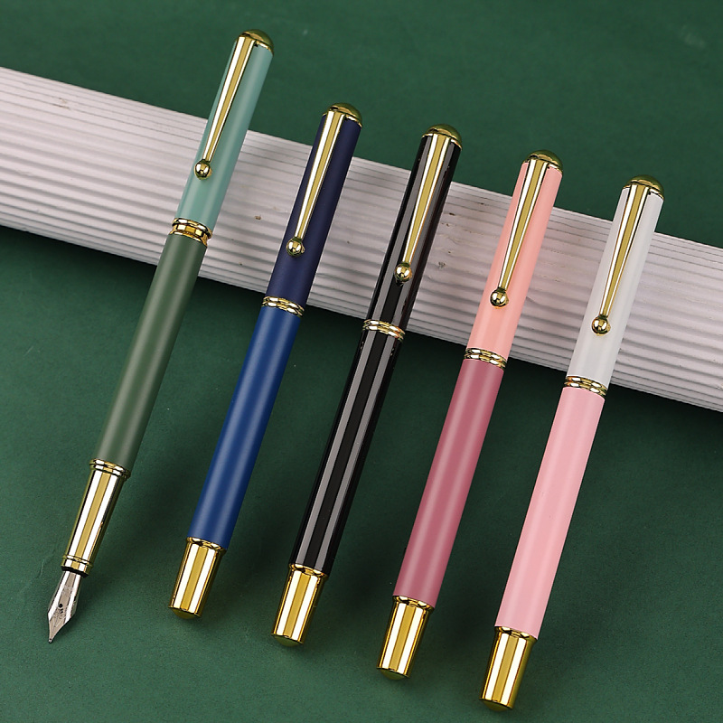 morandi fountain pen metal business hand gift hard-tipped pen calligraphy training class student writing practice bright and dark tip fountain pen