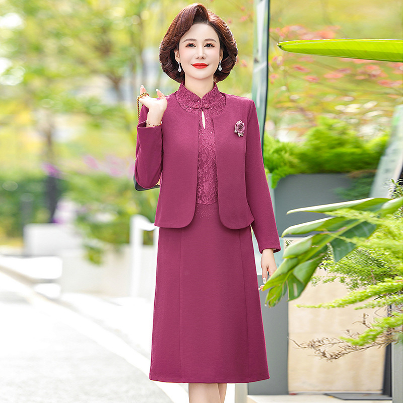 妈妈秋装结婚礼服两件套装连衣裙母亲衣服喜婆婆时尚婚宴旗袍
