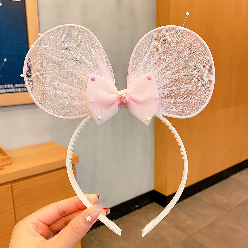 Children's Cute Headband Spring Princess Pink Headdress Rabbit Ears Toothed Non-Slip Headband Girls' Mesh Hairpin Hair Ornaments