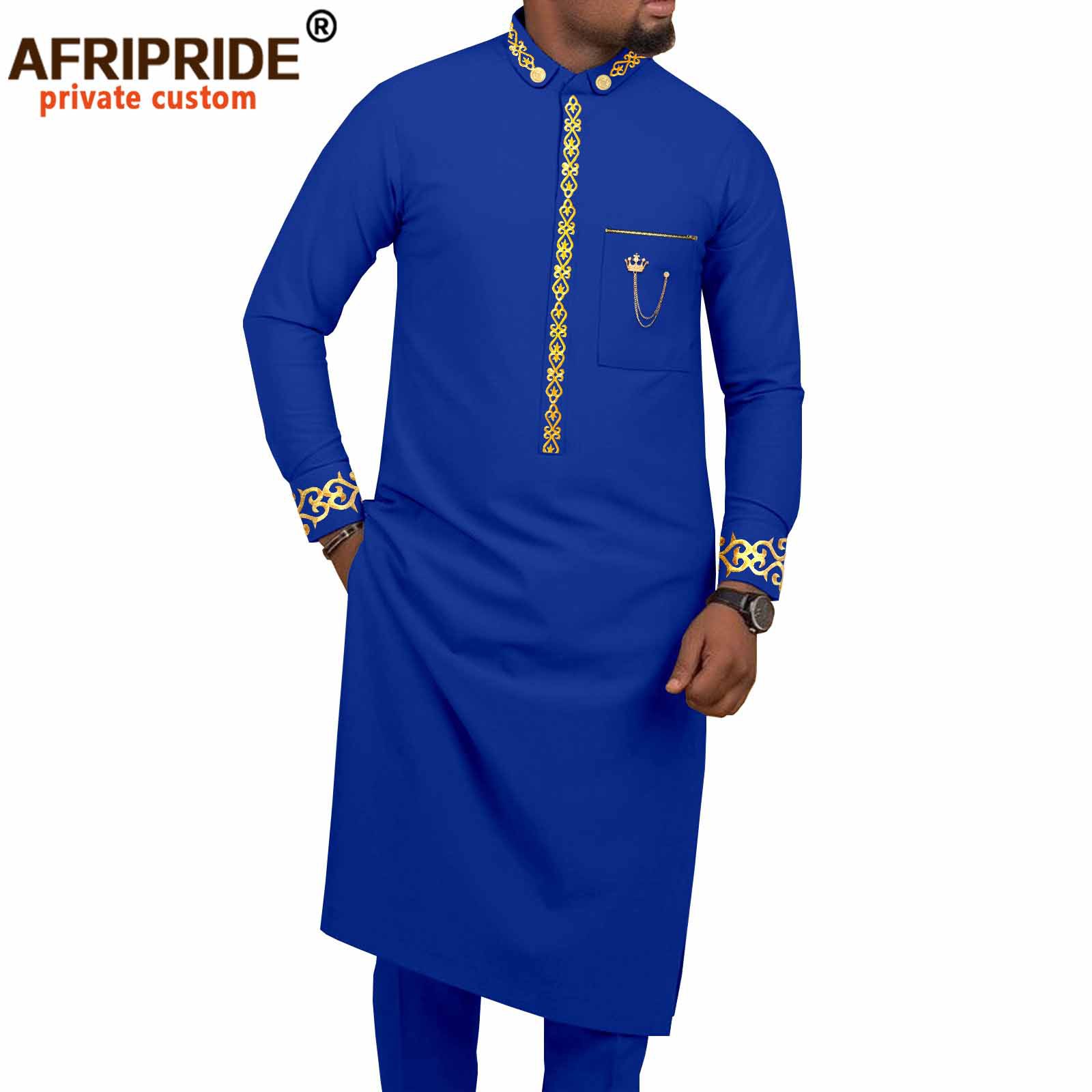 Foreign Trade African National Solid Color Men's Leisure Suit Top + Pants Afripride 2216029