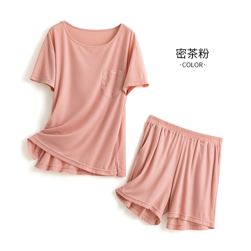 Ice Silk Couple Pajamas Suit Women's Summer 2023 Loose plus Size Pocket Homewear Men's Pajamas in Stock Wholesale