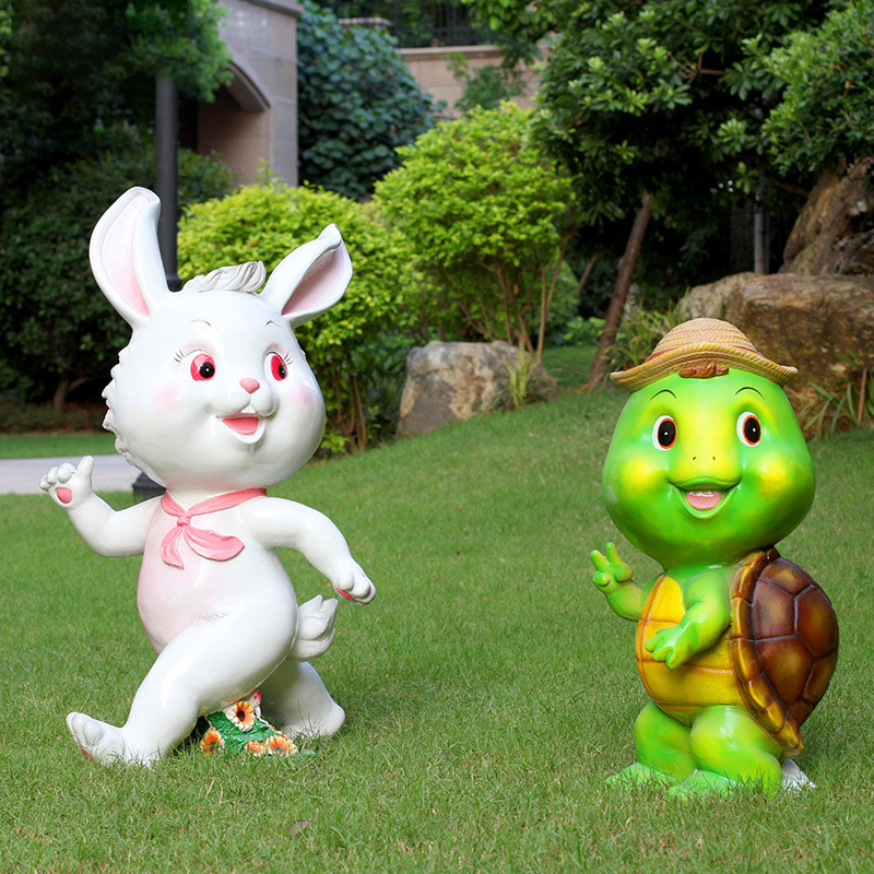 户外龟兔赛跑卡通摆件玻璃钢园林景观装饰小品幼儿园学校动物雕塑