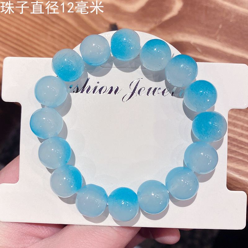 Gradient Bracelet 12mm Ice Transparent Pliable Temperament Plate Finished Student Bracelet Girlfriends' Gift Colored Glaze Glass Bracelet Yiwu Wholesale