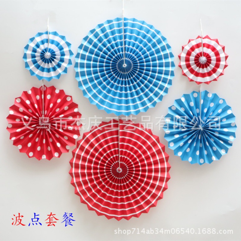 6 Sets of Single-Layer round Paper Flower Fan Set Wedding Party Birthday Arrangement Decorations Paper Fan Flower Paper Fan