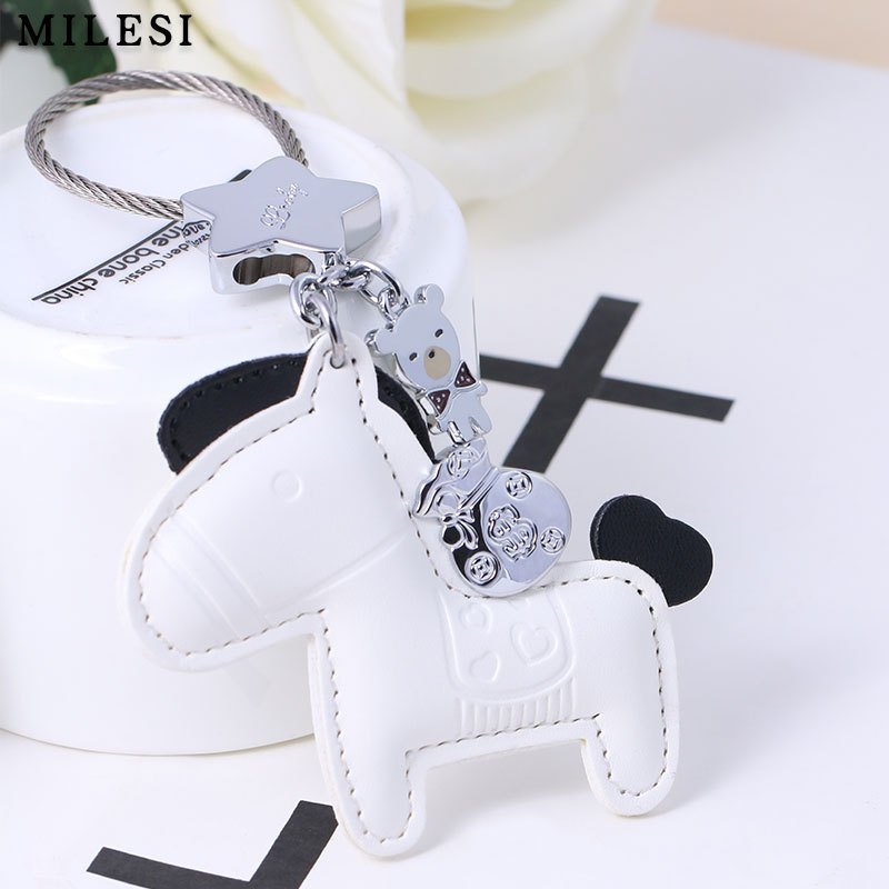 Pony Pendant Leather Car Steel Wire Keychain Female Immediately Rich Cute Cartoon Bag Ornaments Milesi