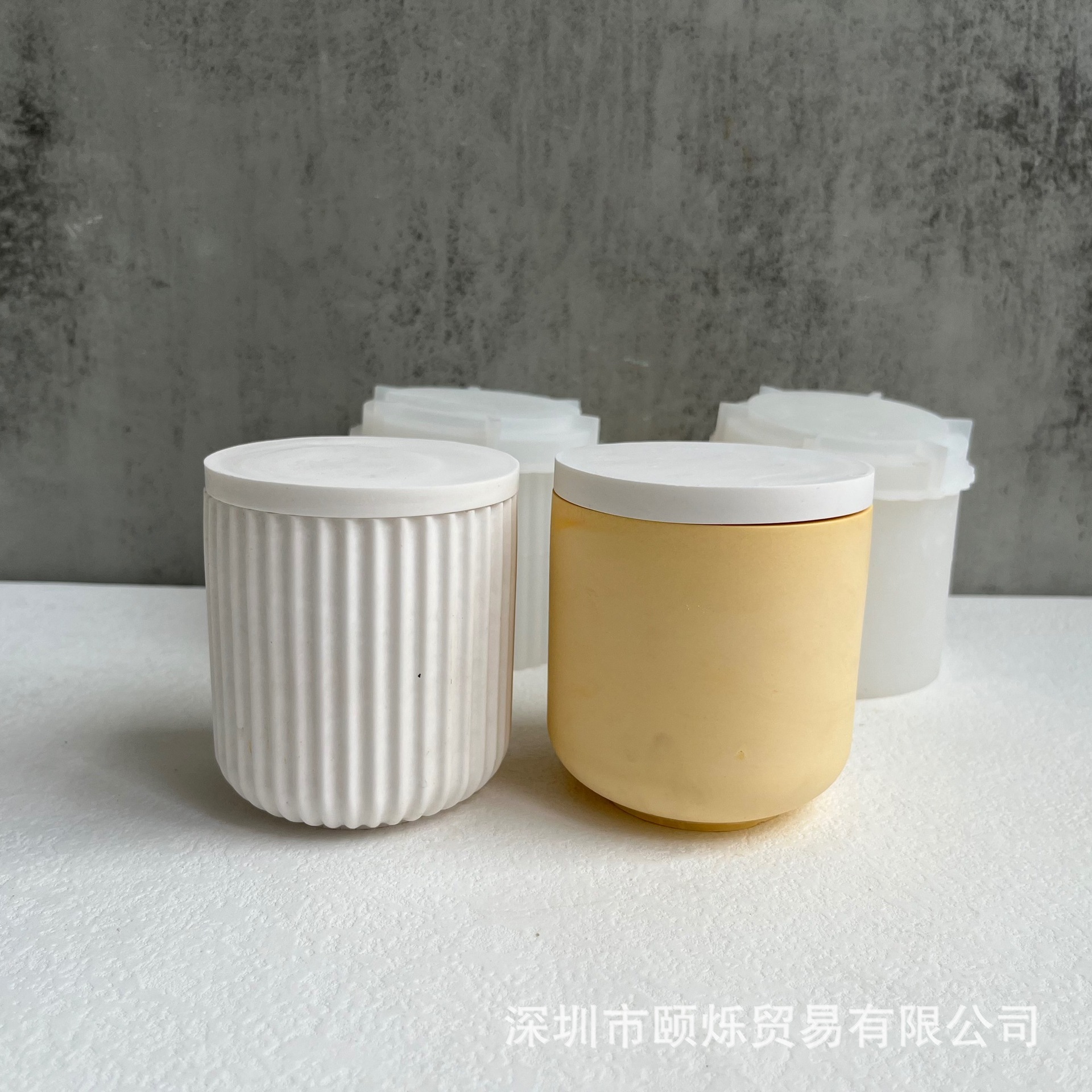 Round with Lid Candle Cup Silicone Mold Storage Box Vertical Stripes Thin Mirror Epoxy Plaster Mold New