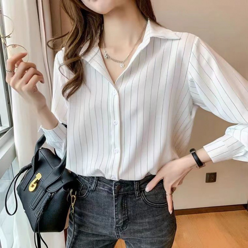 女士条纹衬衫女设计感小众领上衣时尚职业气质衬衫女装-阿里巴巴
