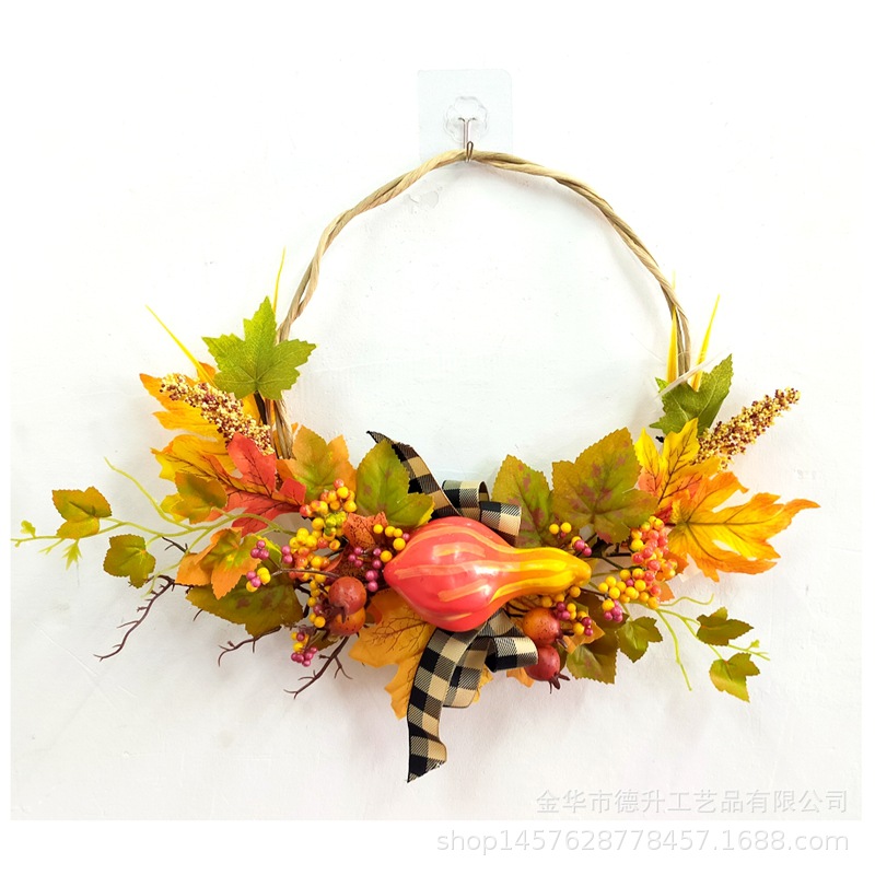 DSEN 2022 Artificial Flower Simulation Pumpkin Ribbon Autumn Maple Leaf Garland Thanksgiving Harvest Festival Autumn Color Decorations