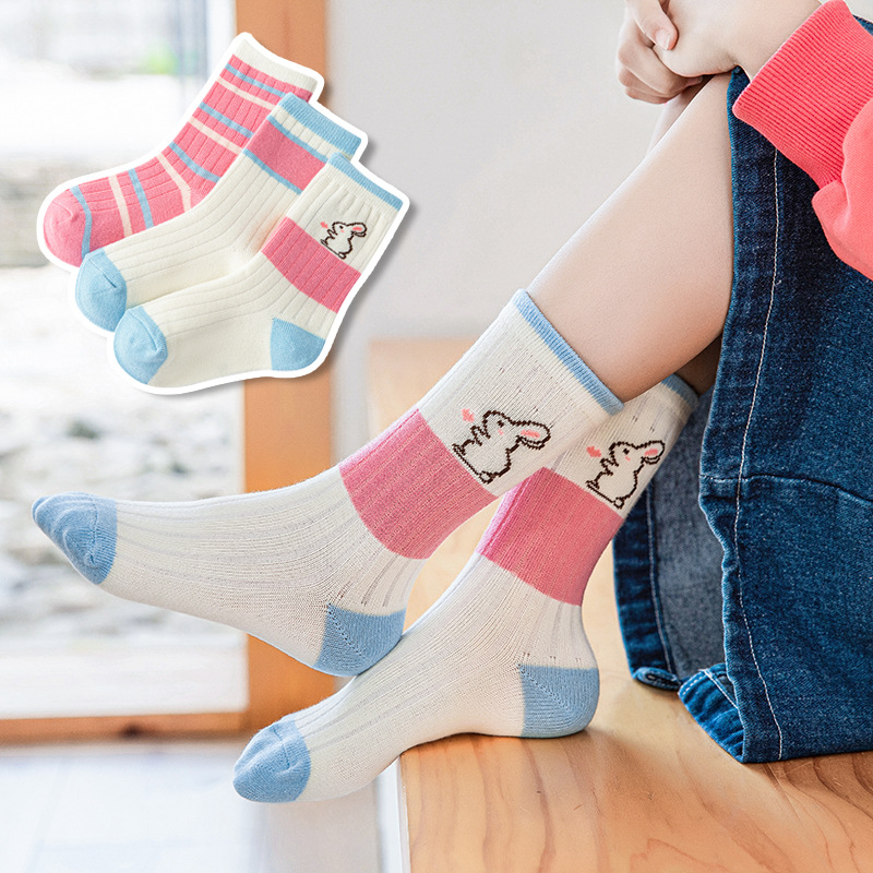 女童棉袜子新款秋冬季儿童袜子少女中筒潮袜可爱卡通宝宝中长筒袜