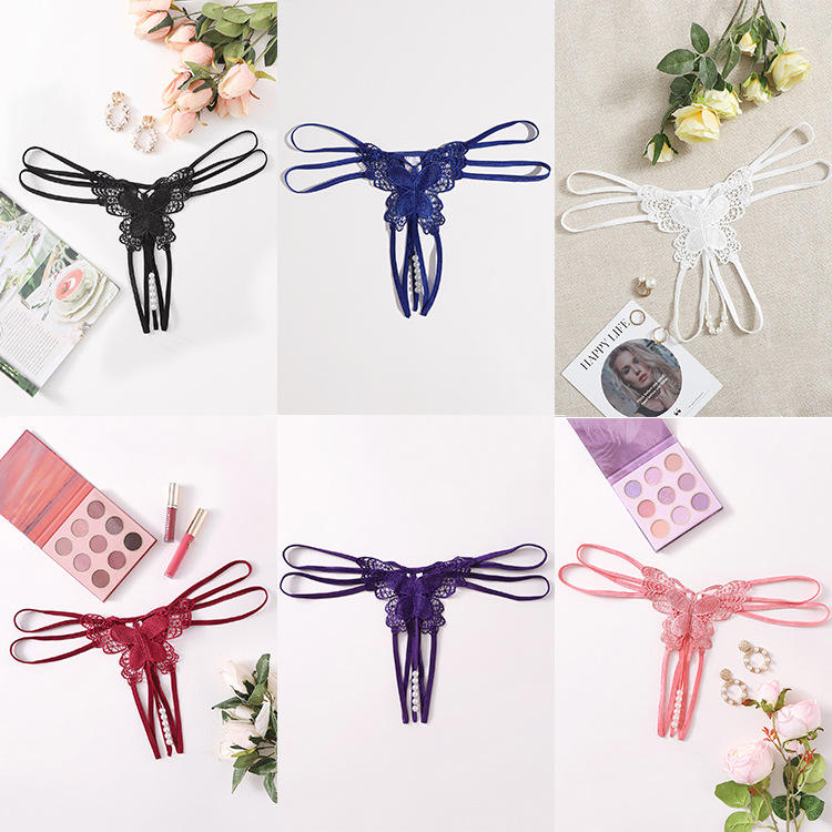 情趣内衣性感珍珠内裤透视透明真人诱惑开档t裤女士内裤-报价