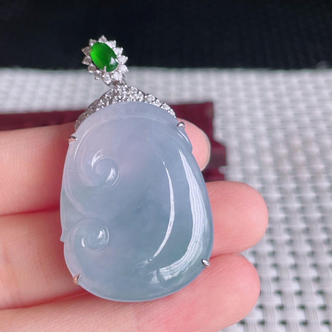 老坑a货翡翠挂件18k金镶嵌紫罗兰如意吊坠男女首饰玉石雕刻15.6g