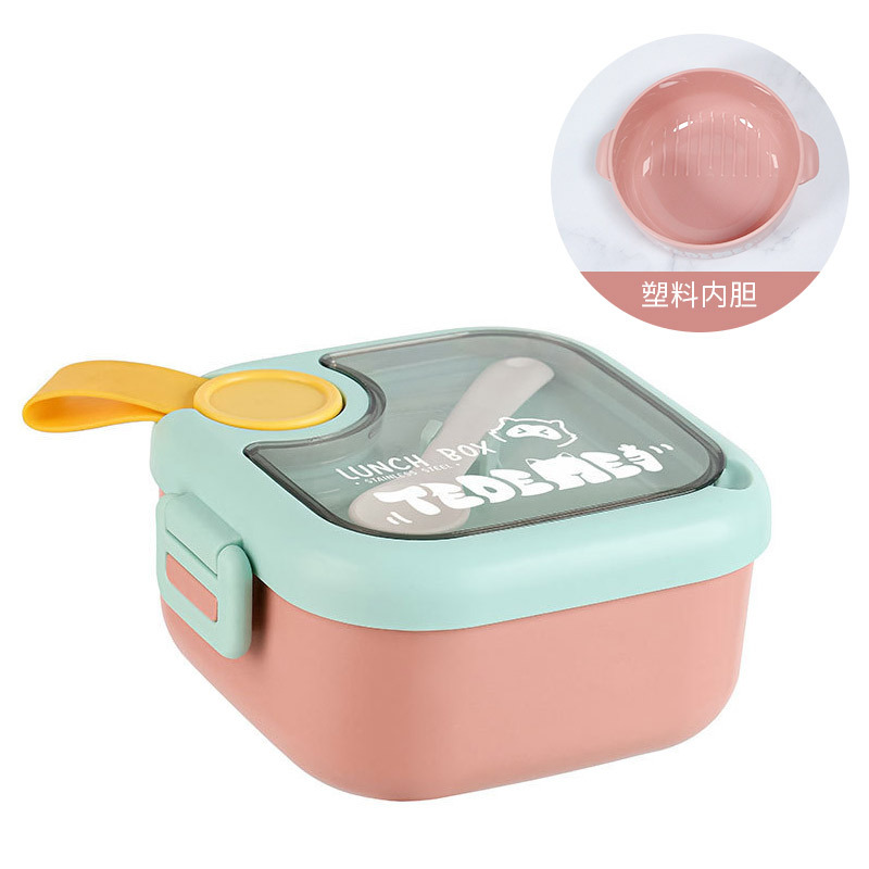 INS Internet Celebrity Children 304 Stainless Steel Lunch Box Lunch Box Insulation Baby and Infant with Spoon Scissors Set Solid Food Bowl