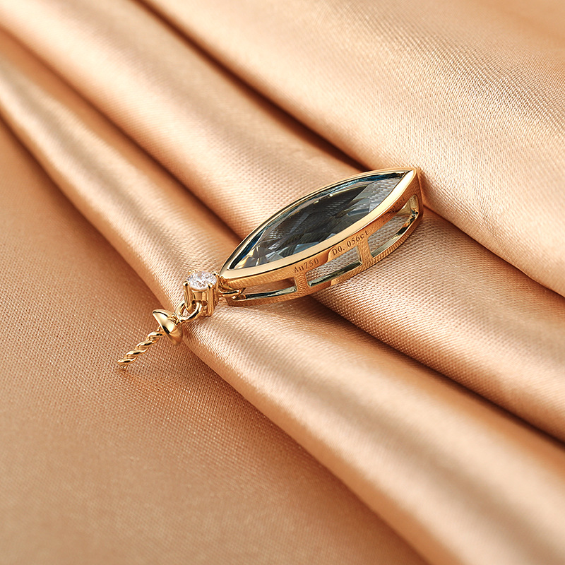 diy配件 g18k金欧美马眼蓝宝石吊坠项坠女半成品空托坠子珍珠配饰