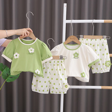 女童夏装套装2024新款婴儿童宝宝夏季洋气公主风花朵短袖两件套潮