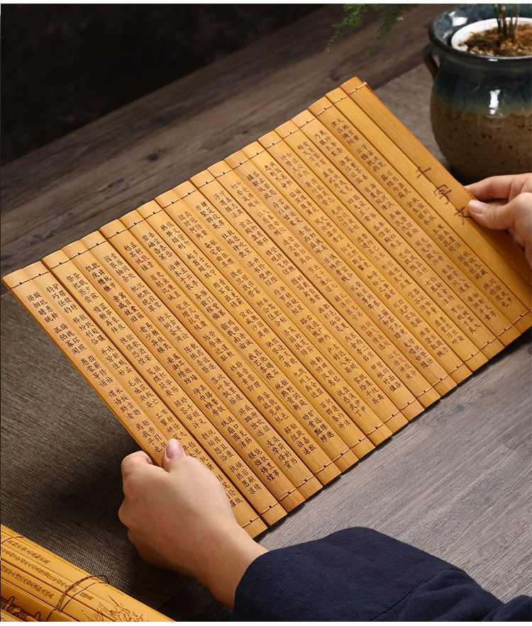 复古手工竹编书写竹简竹制品竹片编制文艺竹工艺品竹节片碳化竹子