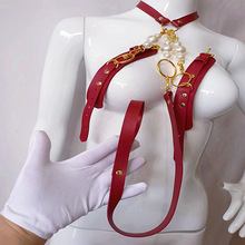 包邮项圈 珍珠牵引M颈带牵引绳choker 女士项饰 时尚小众饰品颈链