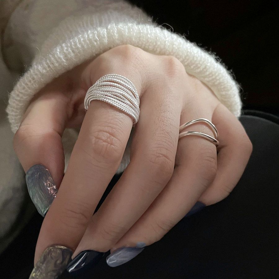 niche handmade layering silver ring ins super multi-layer line stocks stacked exaggerated ins style ring cold style female fashion