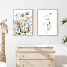 水彩混合花卉叶子植物海报帆布画墙壁艺术图片客厅家居装饰画芯