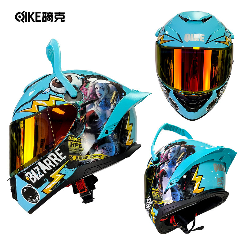 炫酷轻便式机车头盔3c/dot全覆式摩托车头盔双镜片防晒全盔提手盔