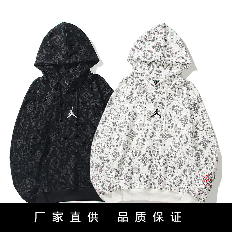 秋冬潮牌clot联名aj飞人刺绣陈冠希满印毛圈连帽卫衣男女情侣加绒