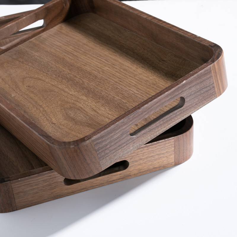 Black Walnut Wood Pallet Tea Tray Mortise and Tenon Structure Rounded Wooden Tea Tray with Handle New Chinese Affordable Luxury Style Tea