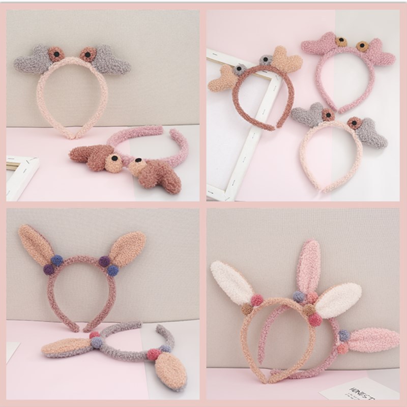 卡通麋鹿兔子猫耳朵发箍女洗脸毛茸茸毛绒发卡子动物可爱头箍头饰