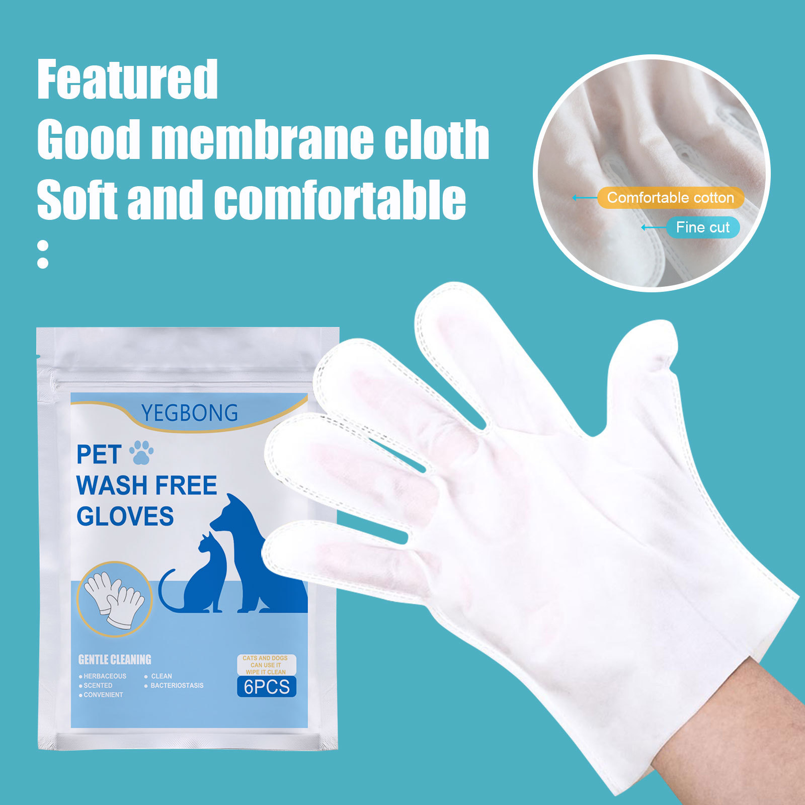 Yegbong Pet Bath-Free Gloves Bath-Free Cat Petting Hair Removal Cleaning Wipes Wash-Free Non-Woven Gloves