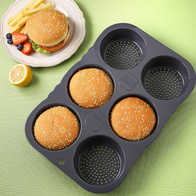 New 6-Hole Burger Press Silicone Toast Bakeware Home Baking Tools Food Grade Non-Stick Han