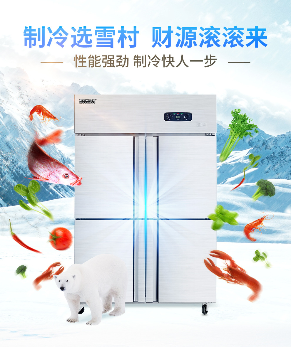雪村商用大容量冰柜立式四开门双温展示柜蔬菜冷藏保鲜柜厨房冰箱