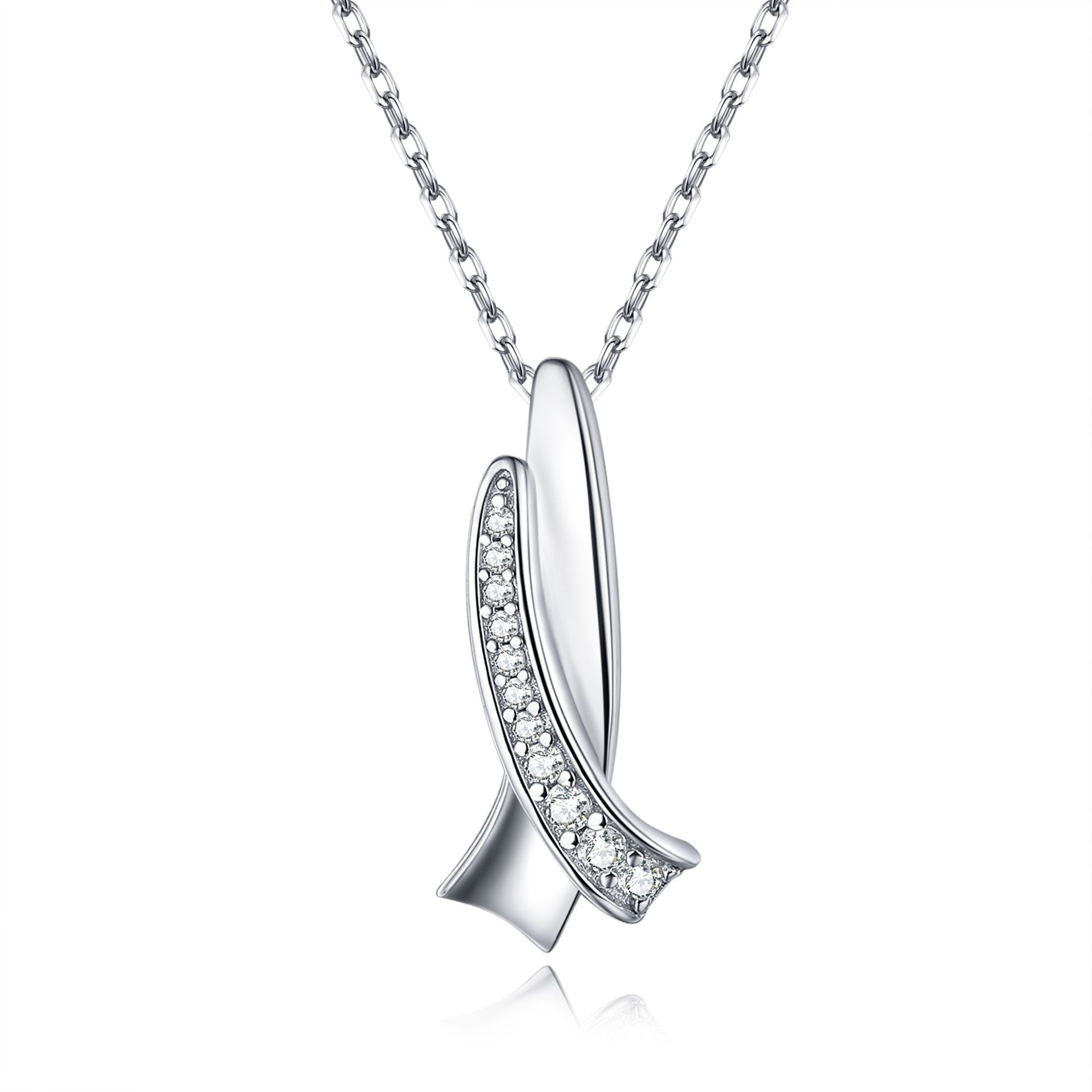 s925银锆石吊坠蝴蝶结项链简约欧美时尚silver necklaces女生礼物