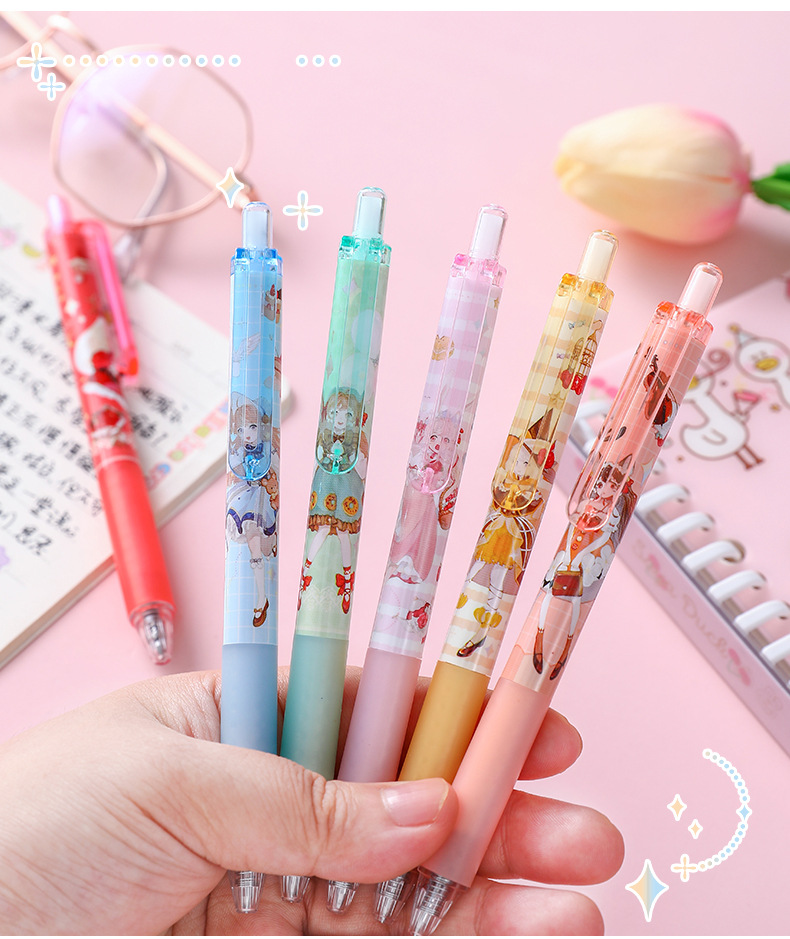 创意按动中性笔少女心学生用可爱黑色签字笔ins软萌卡通套装水笔