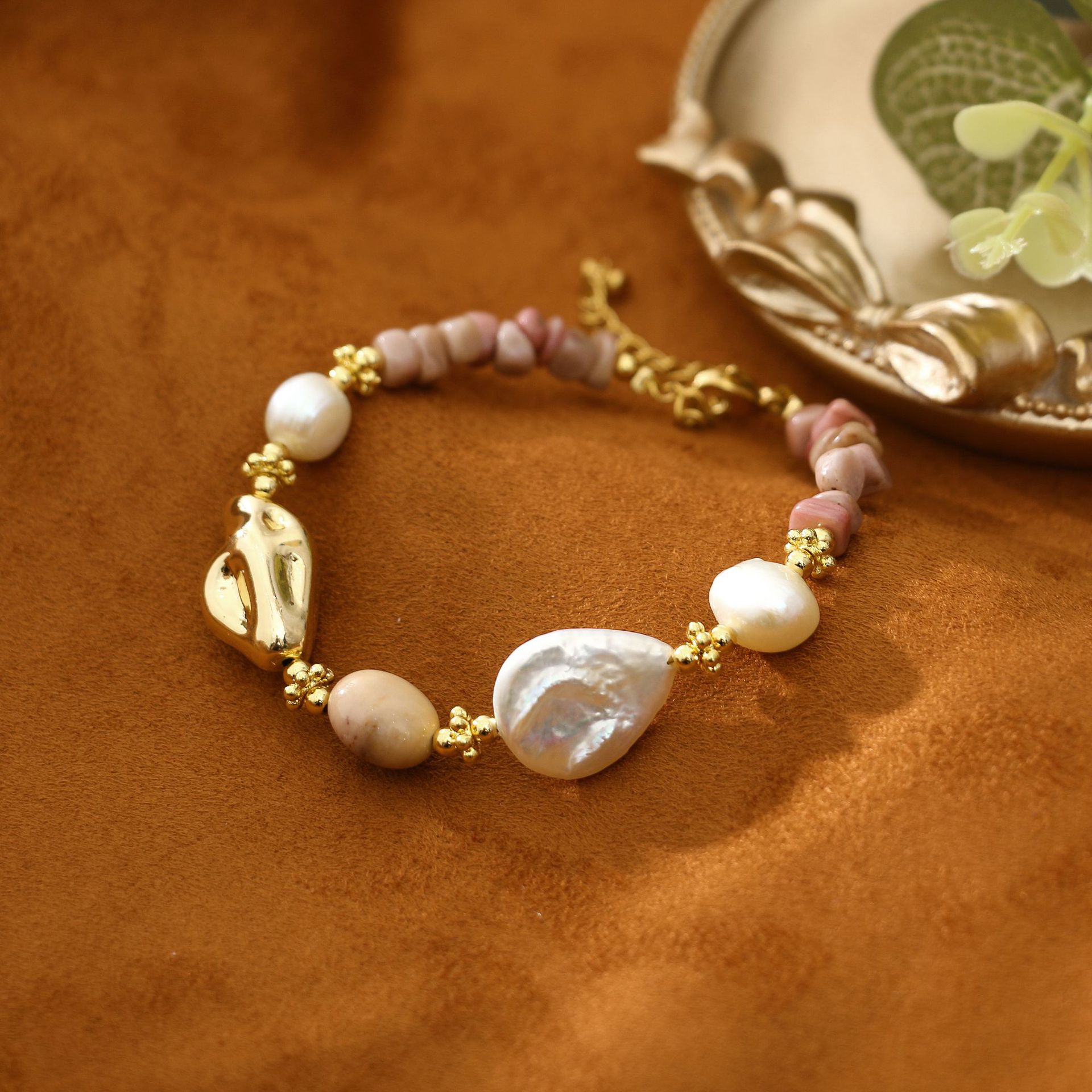 Original Rose Stone Baroque Pearl All-Match Bracelet Niche Design Light Luxury Bracelet Girlfriends Student Jewelry