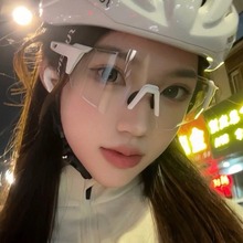 自行车骑行眼镜风镜白框透明片大框显脸小户外太阳镜防风沙紫外线