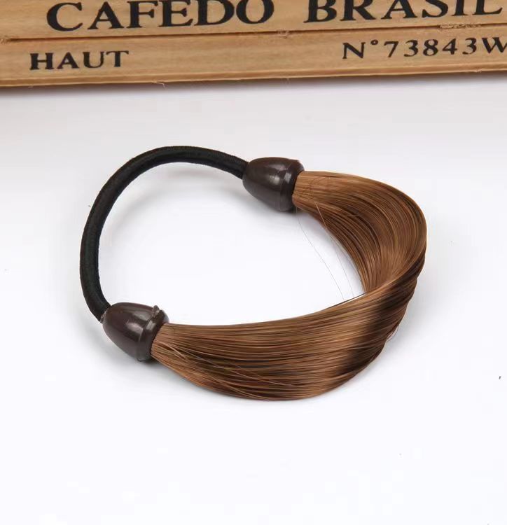 Internet Hot New Wig Simulation Head Rope Ponytail Invisible Hair Band Rubber Band Female Headdress Elastic Leather Cover Hair Rope