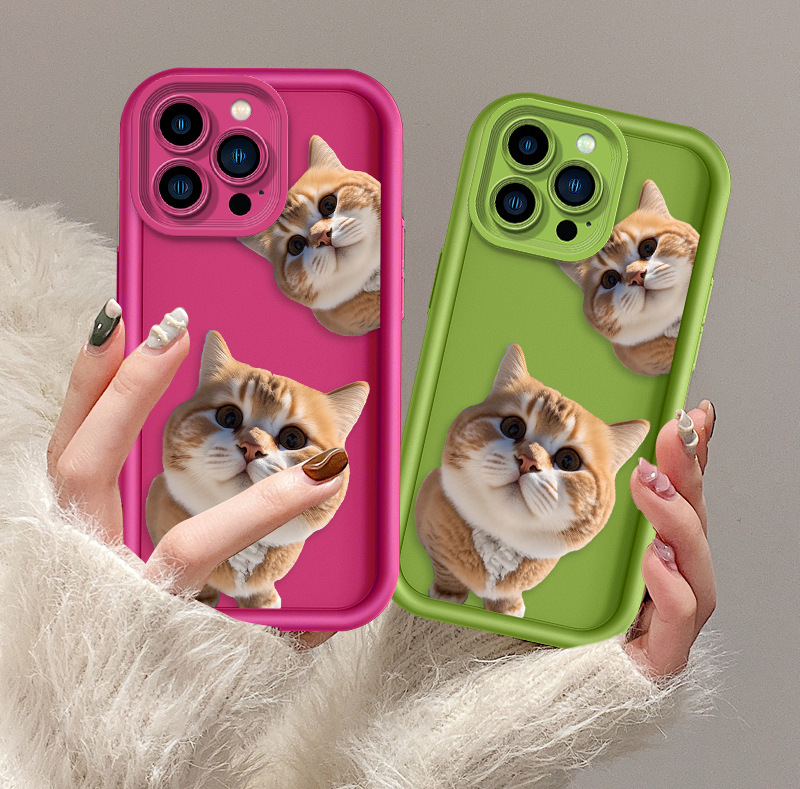 可爱卡通猫咪手机壳搞怪iPhone15保护套适用国产手机小米14女生款