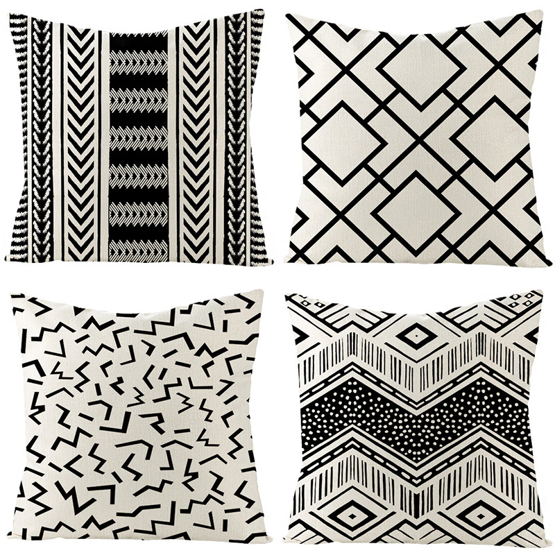 2023 Cross-Border Black and White Geometry Linen Pillow Cover African Geometric Patterns Pillow