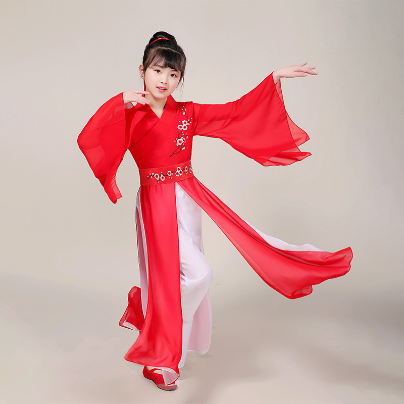 儿童汉服女 古典舞演出服飘逸广寒宫表演服装扇子舞伞舞舞蹈服