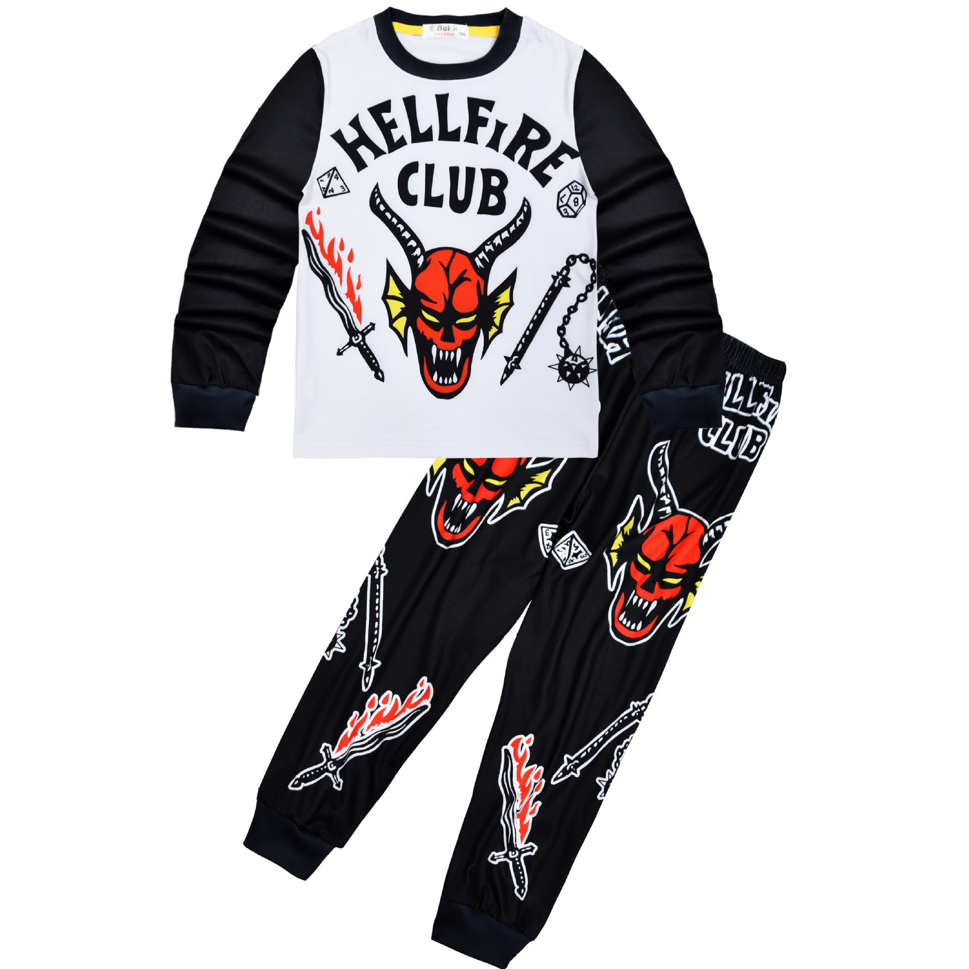 跨境 怪奇物语4 stranger things 地狱火俱乐部 儿童长袖套装7008