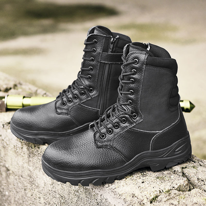 跨境钢头军靴男防砸大码靴高帮防穿刺钢板作战靴户外劳保靴男靴子