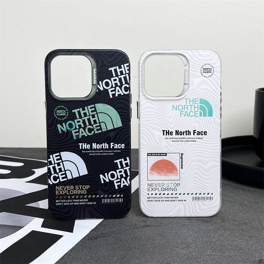 潮牌北面适用iphone15promax炫彩镭射壳13透明镂空14手机壳12硬11