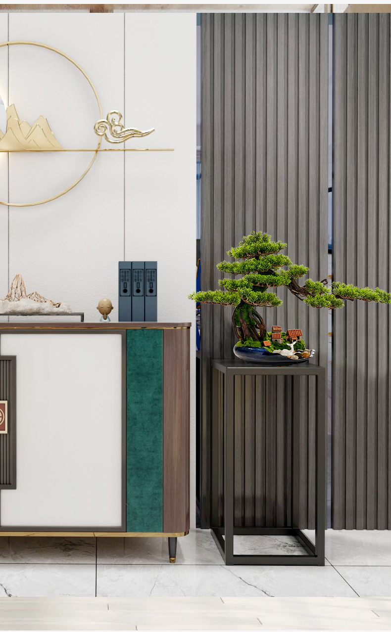 新中式迎客松摆件盆景栽仿真绿植酒店造景办公室装饰品样板间客厅