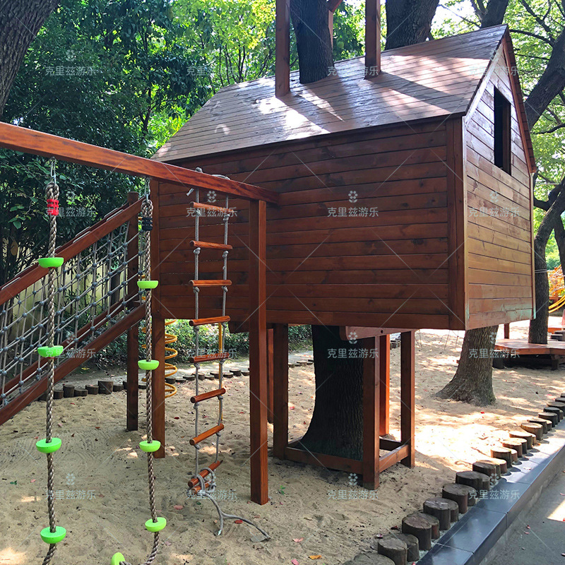 室外早教学校幼儿园木制树屋滑梯 大型实木儿童乐园户外游乐设施