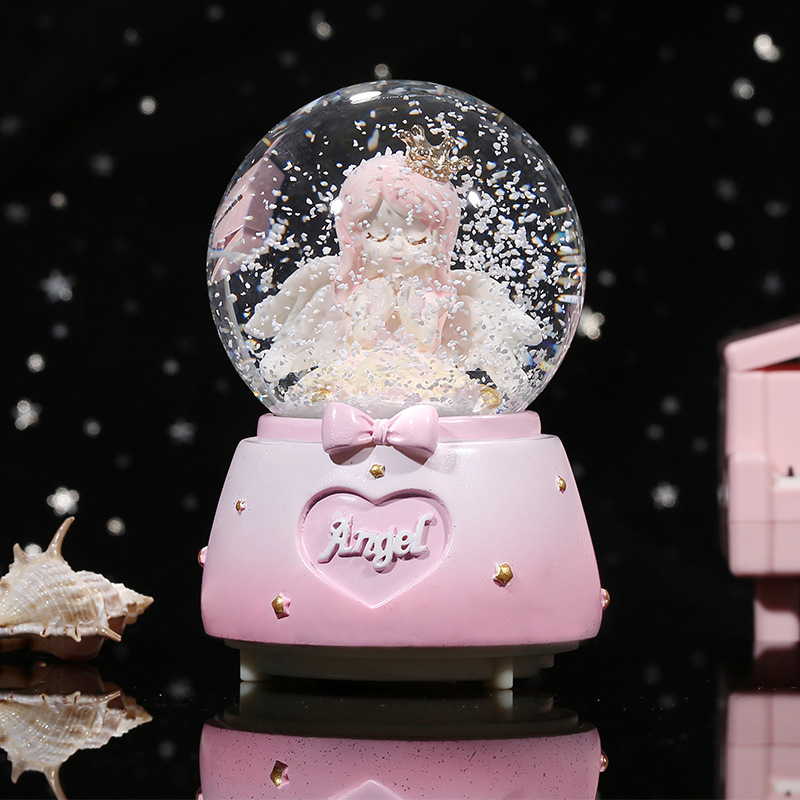 少女心天使女孩水晶球旋转八音盒生日礼物圣诞节礼品树脂工艺摆件