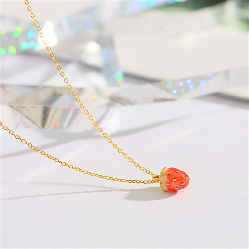 小草莓项链女 韩国气质森系清新镀金锁骨链草莓吊坠甜美配饰-阿里巴巴